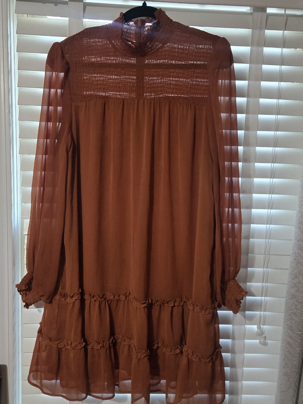 CeCe Rust Long-Sleeve Ruffle Tiered Dress Sz XL